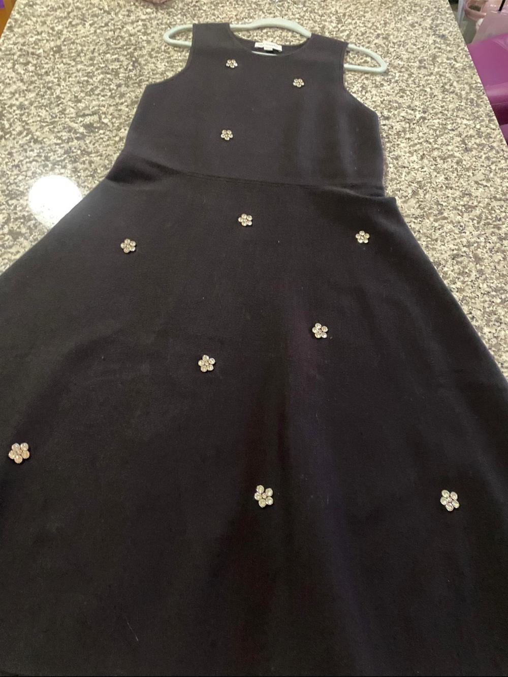 Black Embellished Sleeveless A-Line Dress